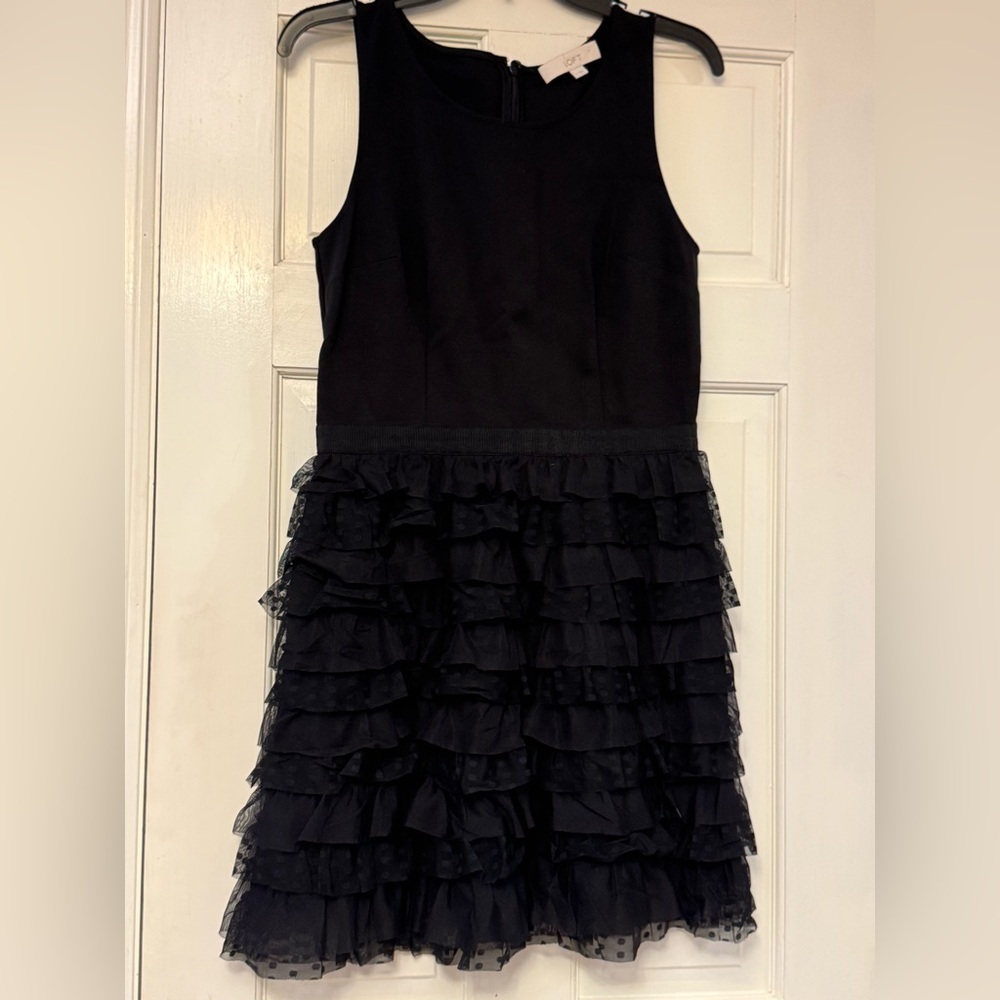 LOFT Sleeveless Black Ruffle Mini Dress